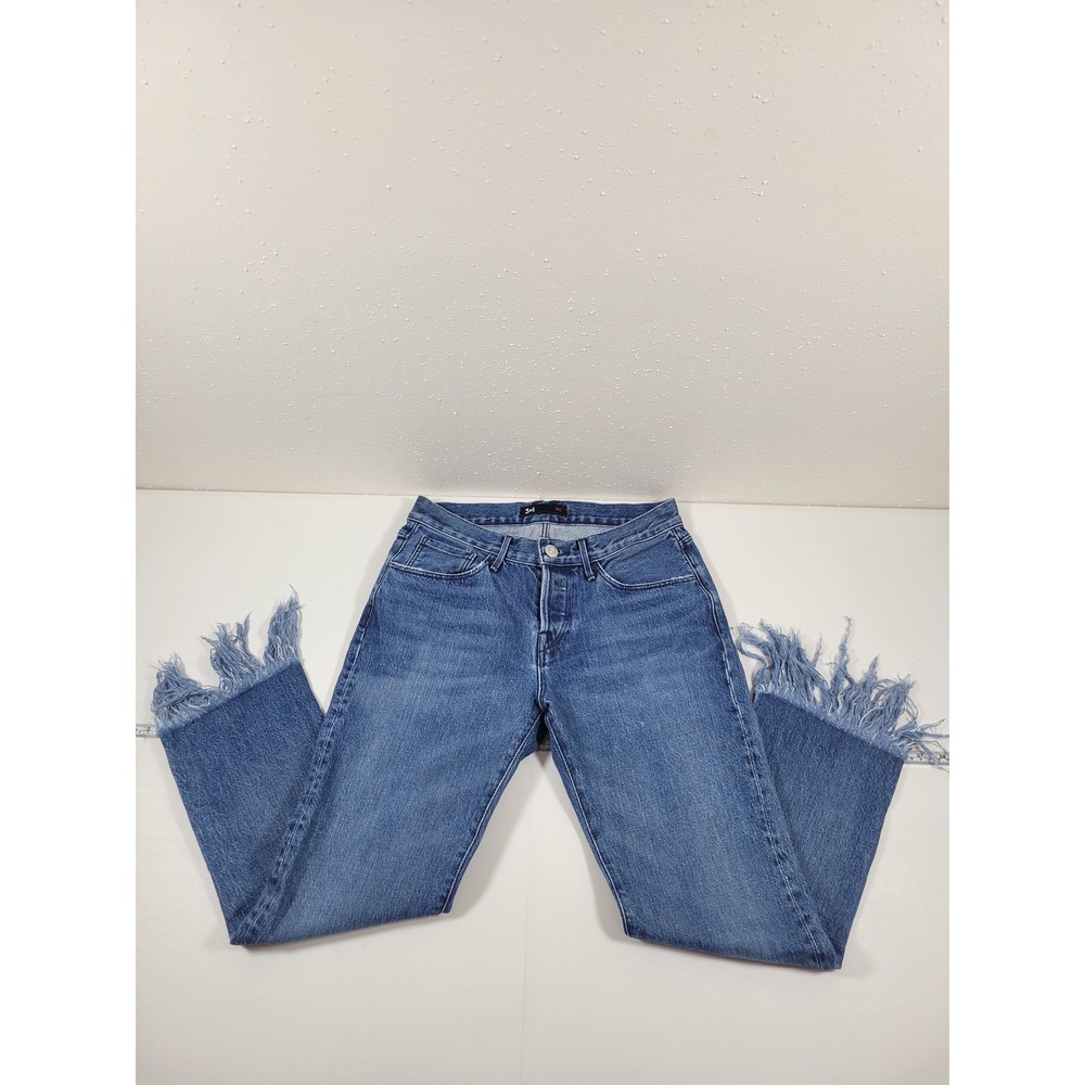 3x1 Straight Leg Jeans Womens 26 Blue Excellent Fringe Hem Denim